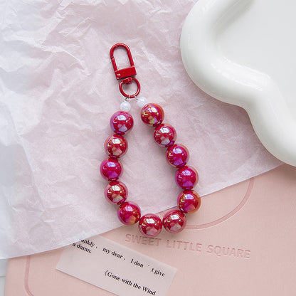 Acrylic Colour Beaded Wristlet Keychain Glossy Metal Clip 12