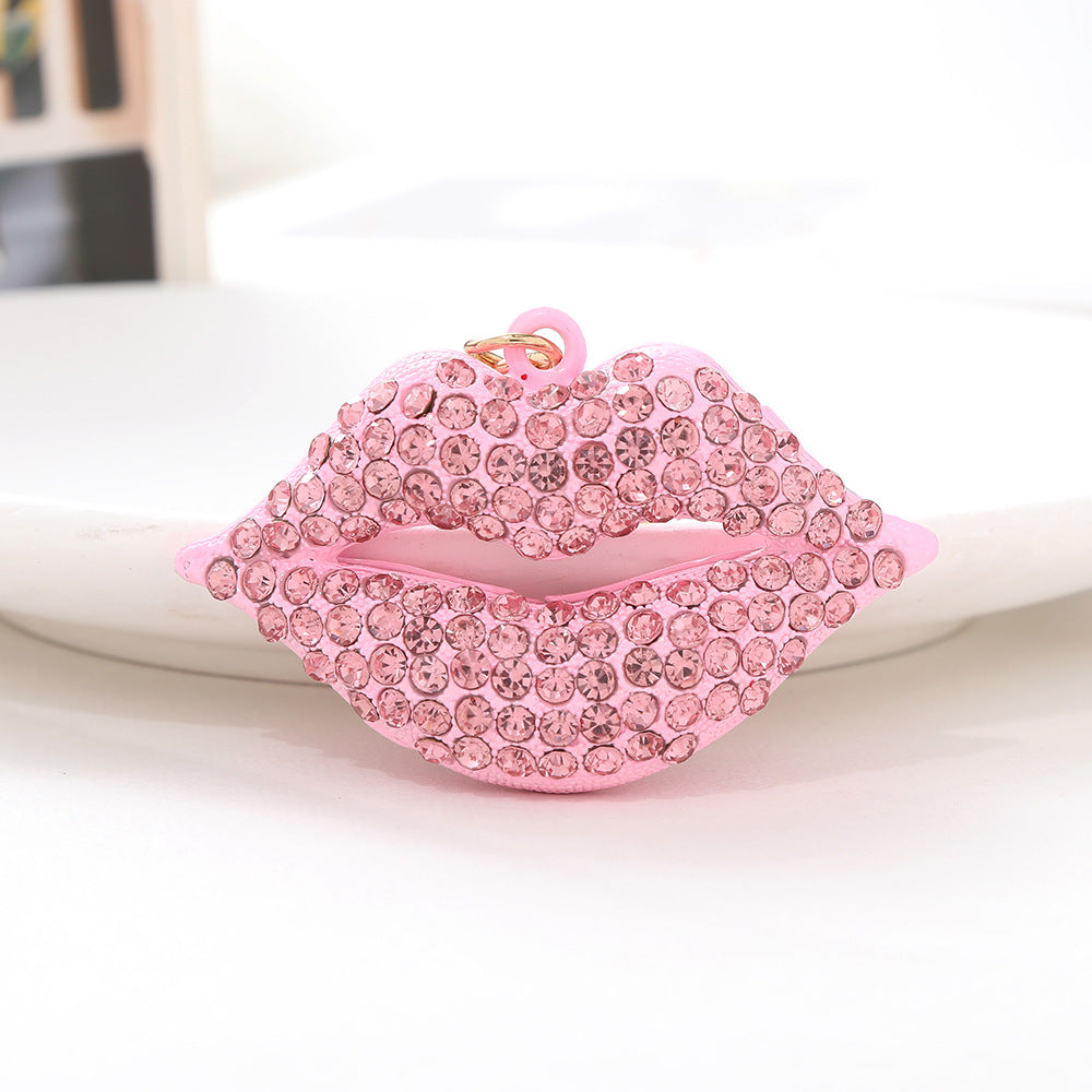 Rhinestone Lip Keychain Crystal Encrusted Gold Hardware Metal 8