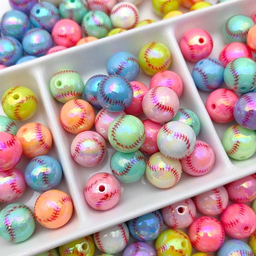 Plating Round Acrylic Beads 16mm UV Tennis Design 100pcs 4