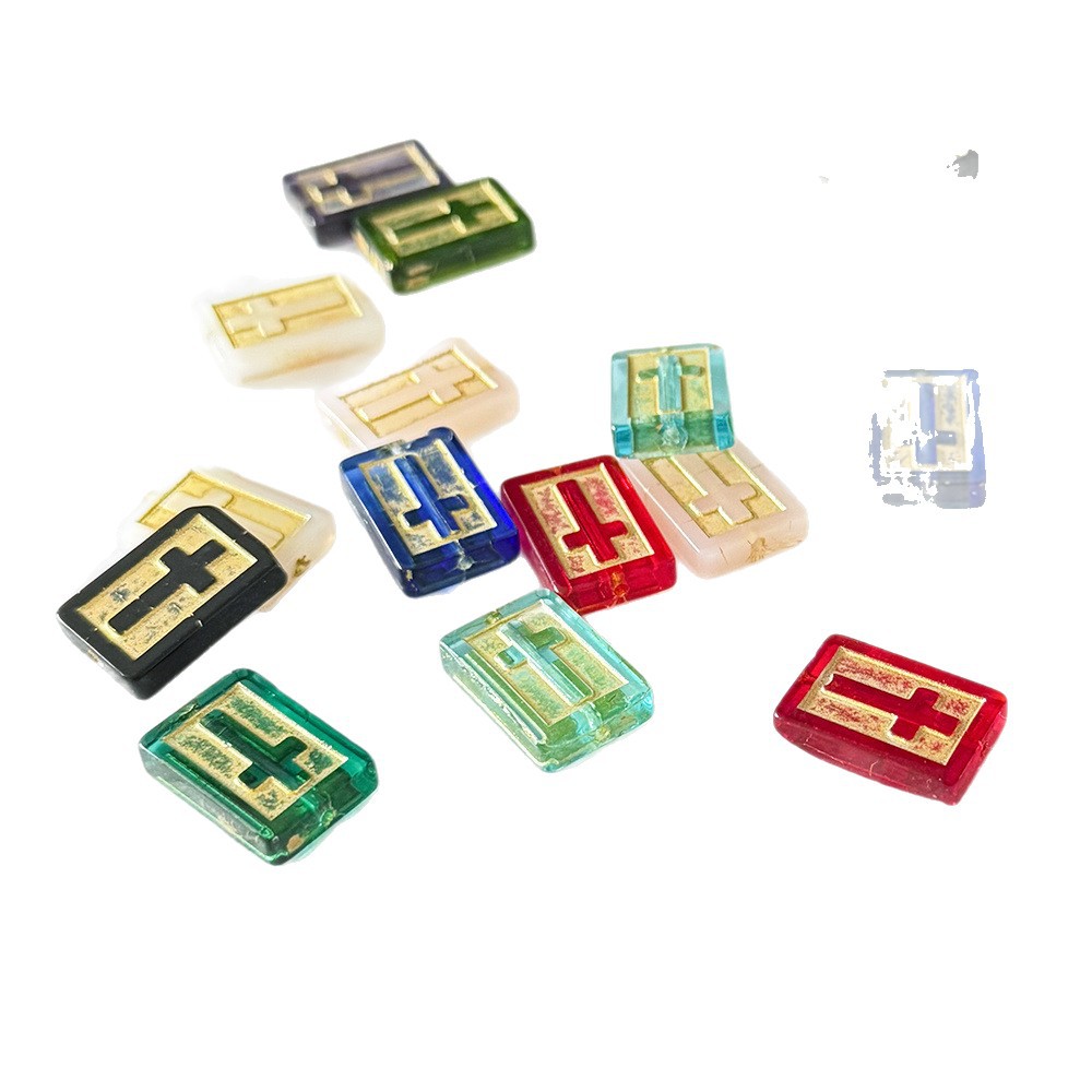 Vintage Cross Lampwork Glass Beads 17mm Gilded Rectangular 50pcs 5