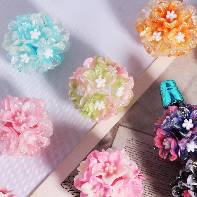 Floral Bubblegum Beads 25mm Dual Color Five-petal Flower Cluster 5pcs 3