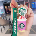 PVC Cup Keychain Colorful Iced Drink Charm with Green Strap 2