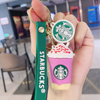 PVC Cup Keychain Colorful Iced Drink Charm with Green Strap 2