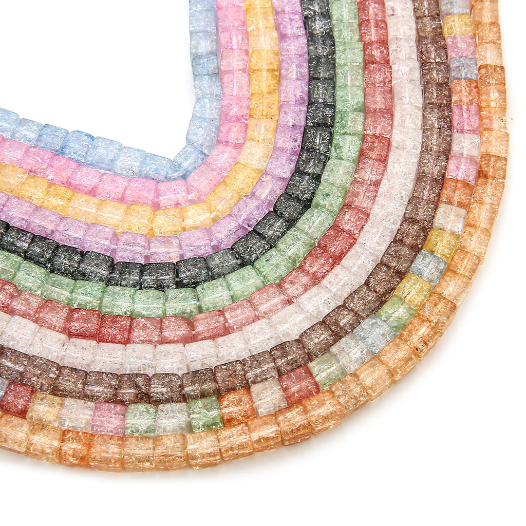 Crackle Square Glass Beads 6mm Multicolor Mixed 59pcs 4