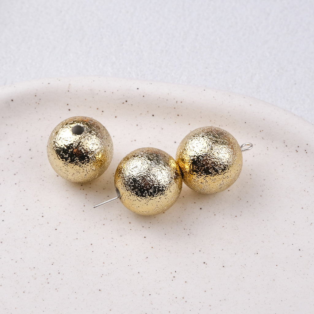 Plating Matte Wrinkle Round Acrylic Beads 10-16mm Metallic 50pcs 5