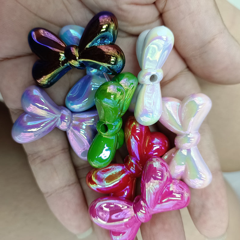Glow Bow Acrylic Beads 23x35mm Plated Colorful 100pcs 11