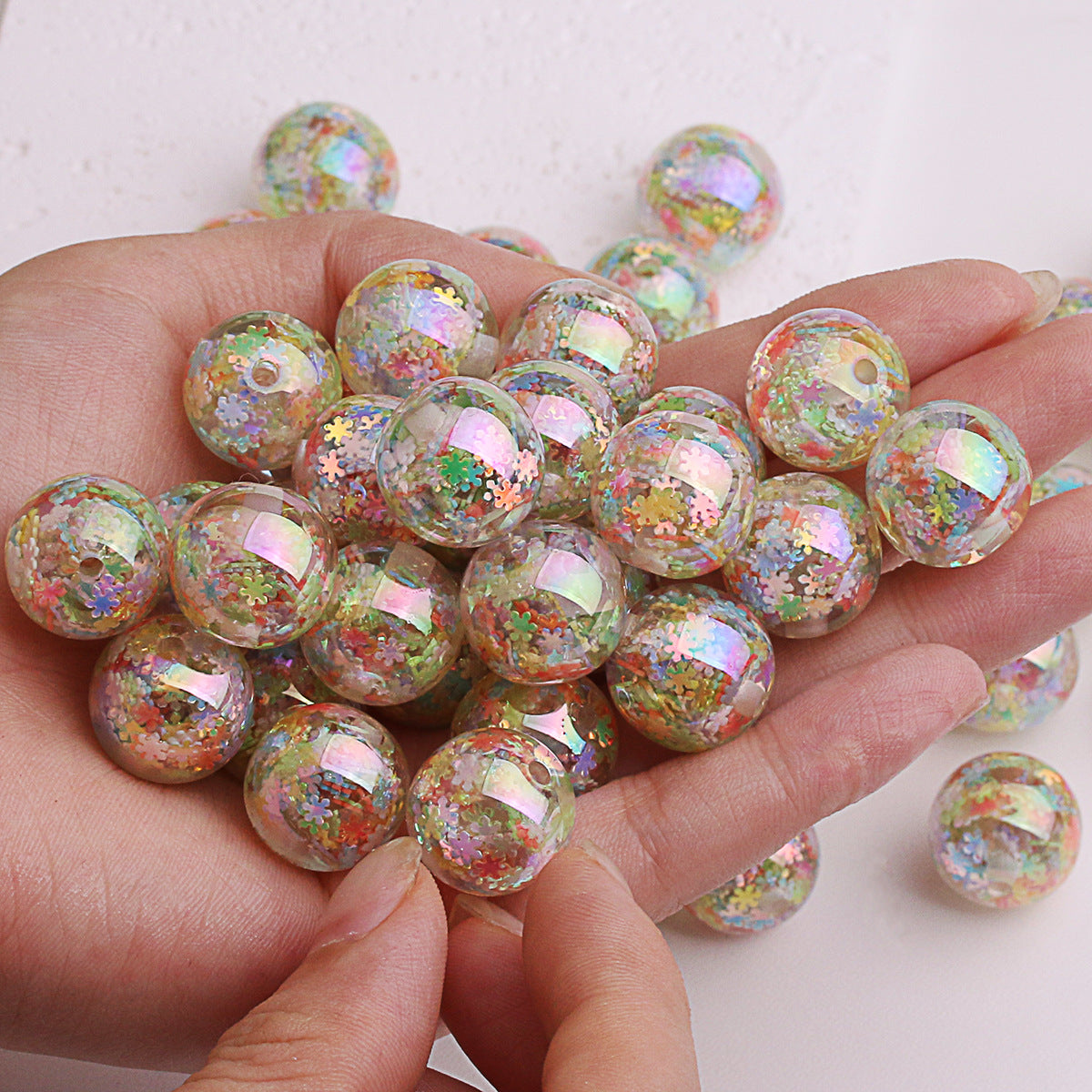 Iridescent Snowflake Resin Beads 16mm Round Translucent 20pcs 3