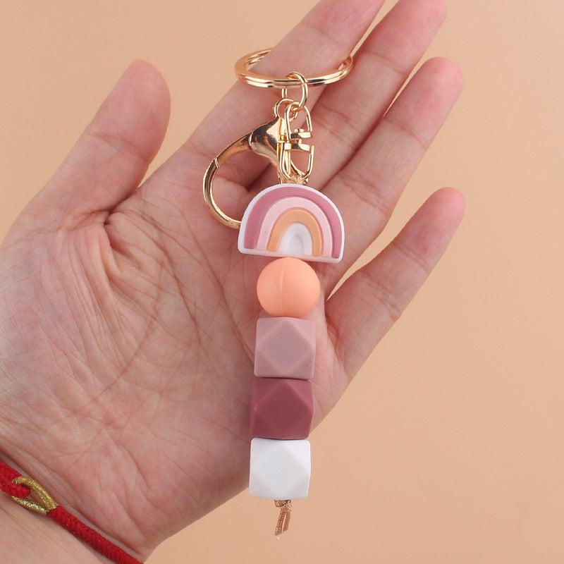 Rainbow Silicone Beaded Keychain with Gold Clasp 14cm 4