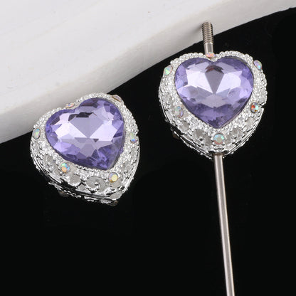 Double-Sided Heart Rhinestone Beads 22mm Alloy Encrusted 10pcs 10