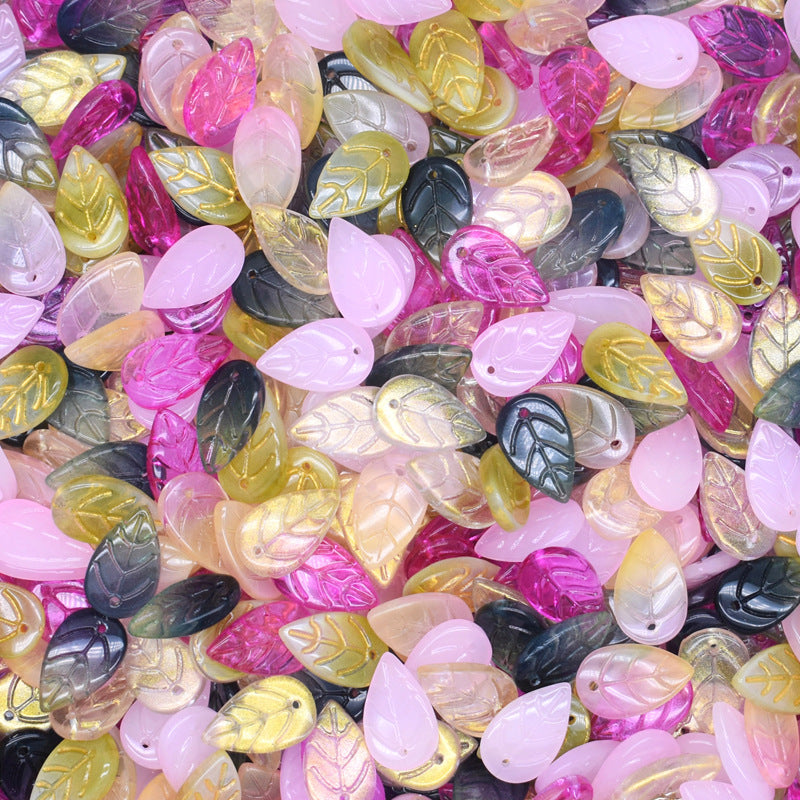 Vintage Czech Glass Leaf Glass Beads 11x18mm 100pcs 4