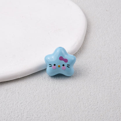 Star Acrylic Beads 20mm Glossy Hello KT Faces Colorful 20pcs 9