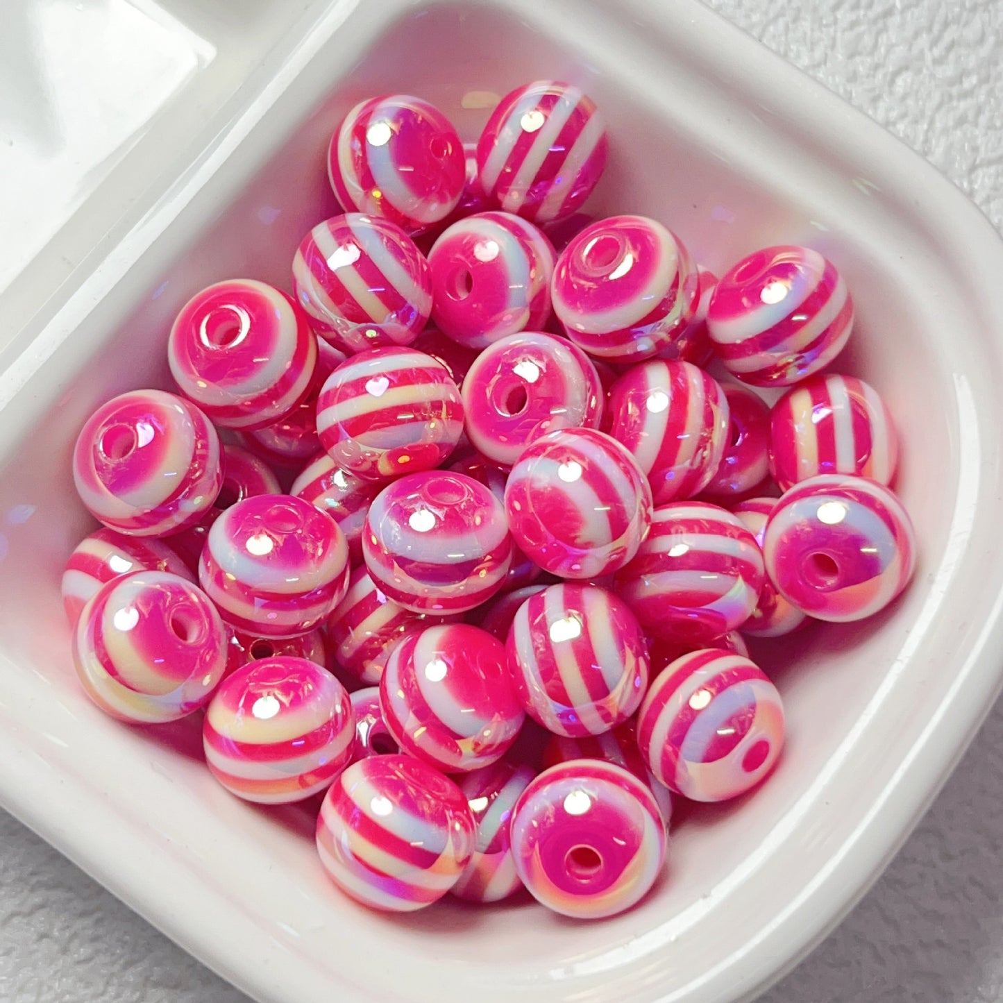 UV Plating Striped Resin Beads 11mm Glossy Round 20pcs 8