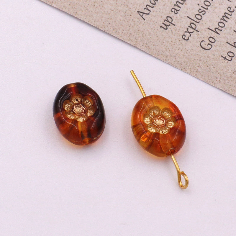 Transparent Vintage Gilded Engraved Oval Acrylic Beads 11x14mm 20pcs 11