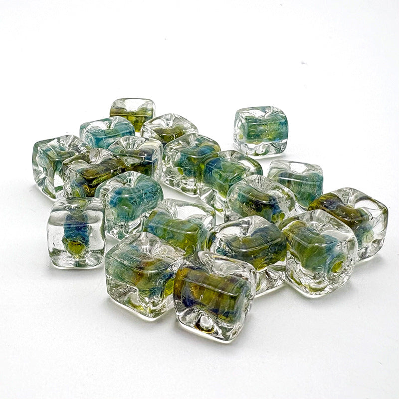 Lampwork Glass Beads Square 9.6x10.6mm Ripple Texture Dyed Core 10pcs 7