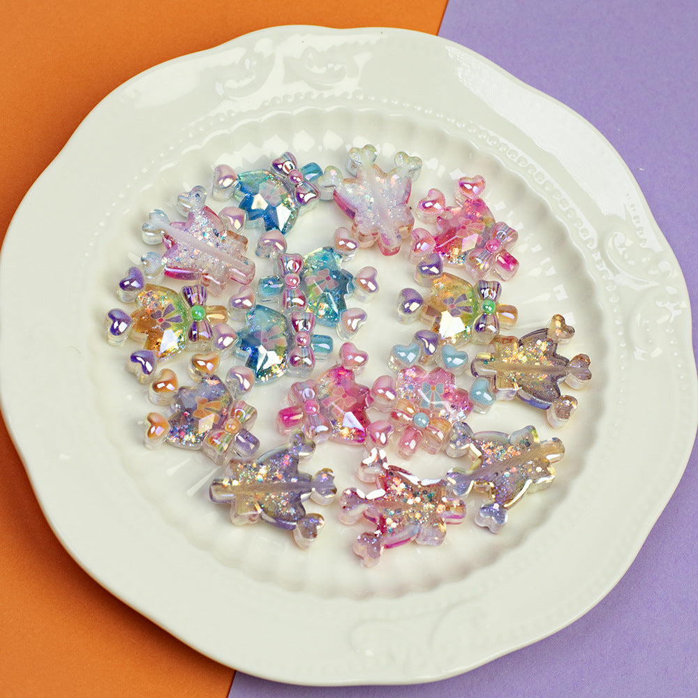 Glitter Crown Lollipop Resin Beads 26mm Transparent Pastel Colors 10pcs 11