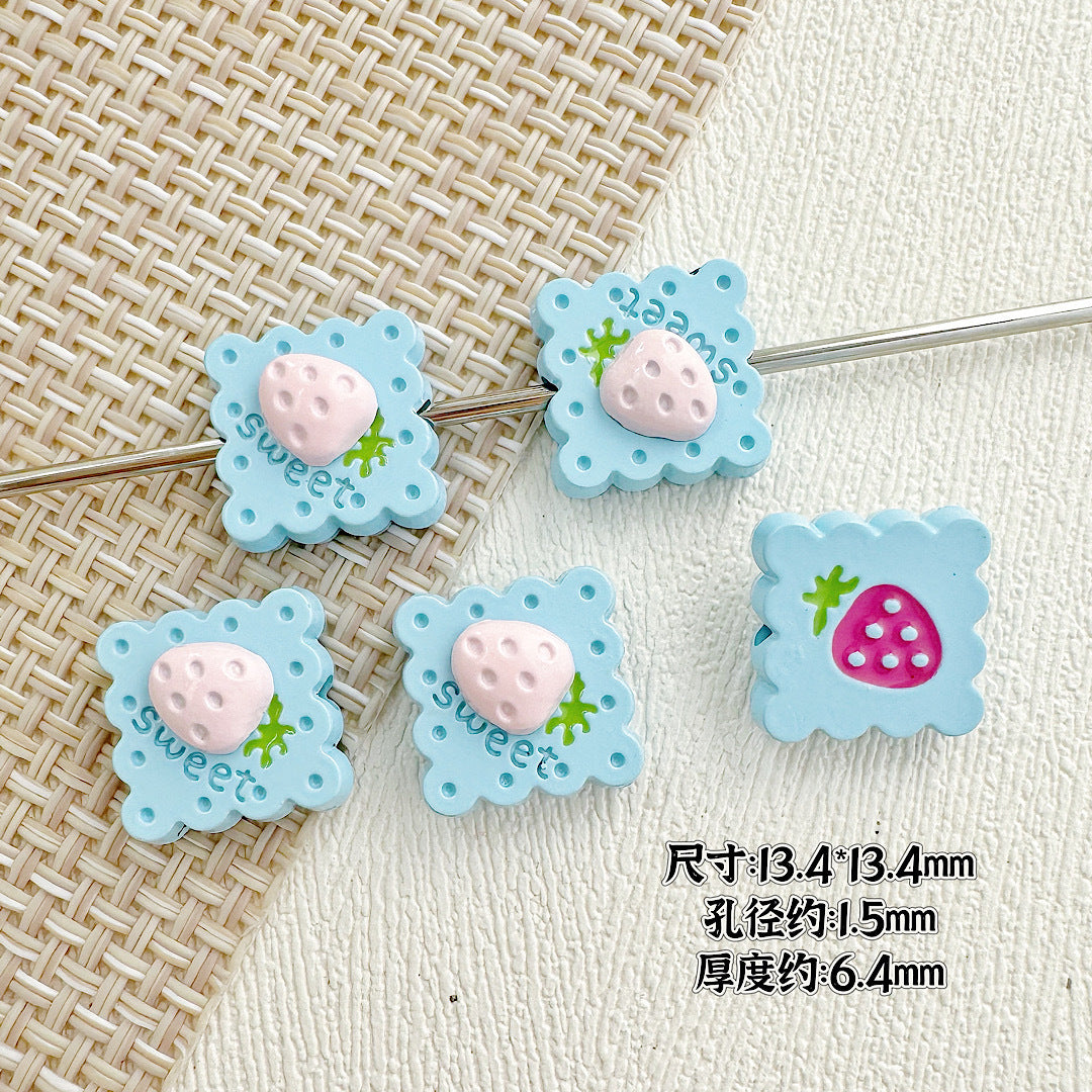 Strawberry and Mouse Metal Beads 13mm Pastel Painted Cookie Design 10pcs 8