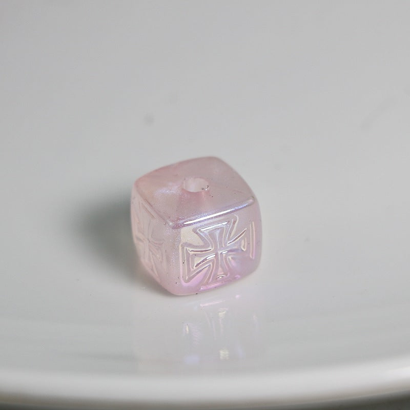 Cross Pattern Acrylic Square Beads 13x15mm Translucent Pastel 20pcs 3