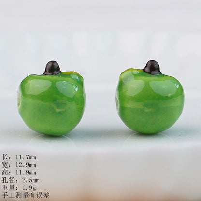 Hand Painted Apple Ceramic Beads 12mm Glossy Finish 10pcs 7