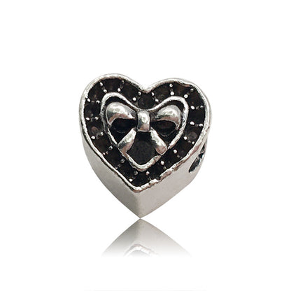 Heart Metal Beads Large Hole Metallic Silver Tone 30pcs 13