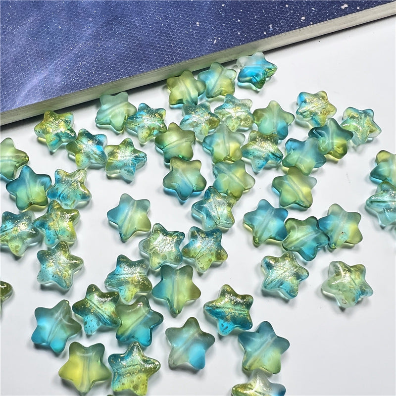 Small Star Czech Glass Beads 8mm Translucent Gold Flecked 50pcs 8