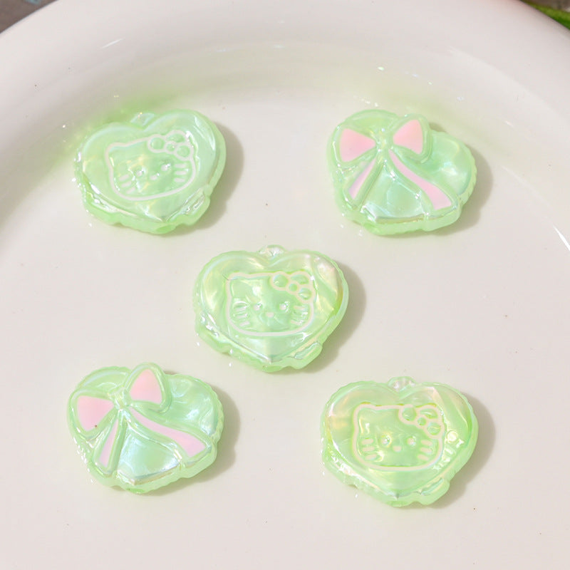 UV Plating Heart Acrylic Beads 20mm Cat Face Pastel Resin 10pcs 14