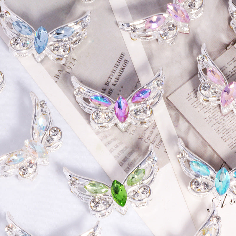 Butterfly Rhinestone Beads Alloy Sparkling Wings 2pcs