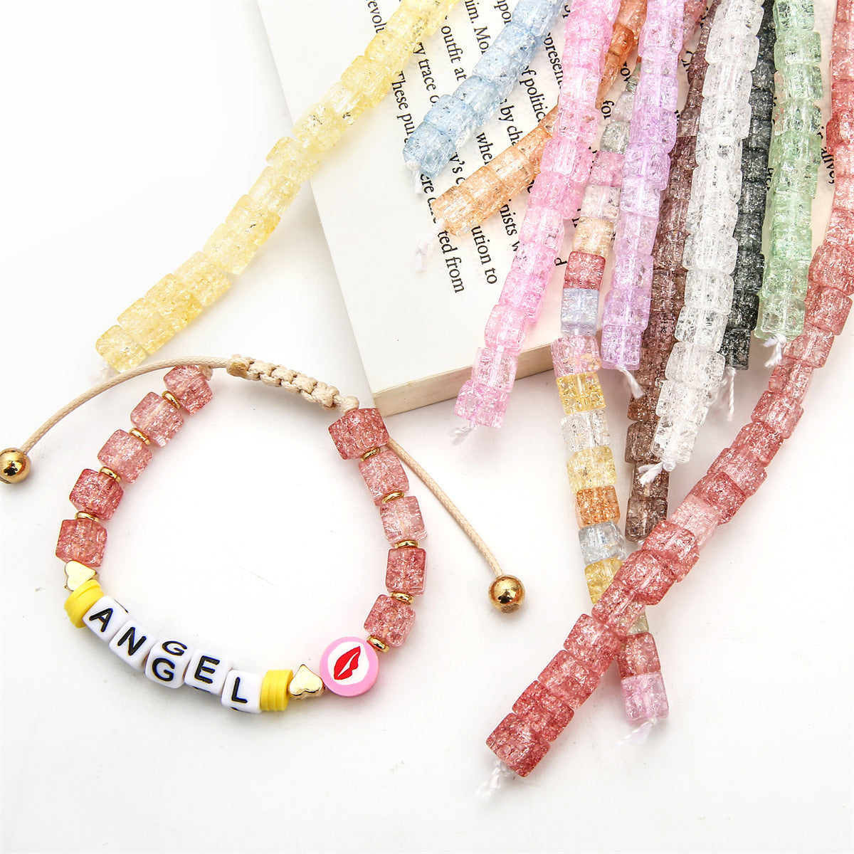 Crackle Square Glass Beads 6mm Multicolor Mixed 59pcs 3