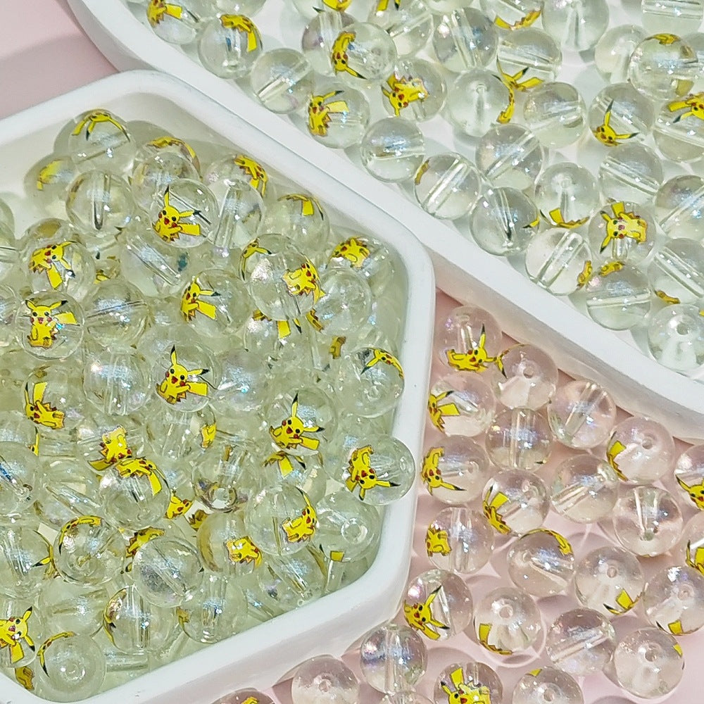 Transparent Round Glass Beads 10mm Cartoon Character Printing 100pcs 20