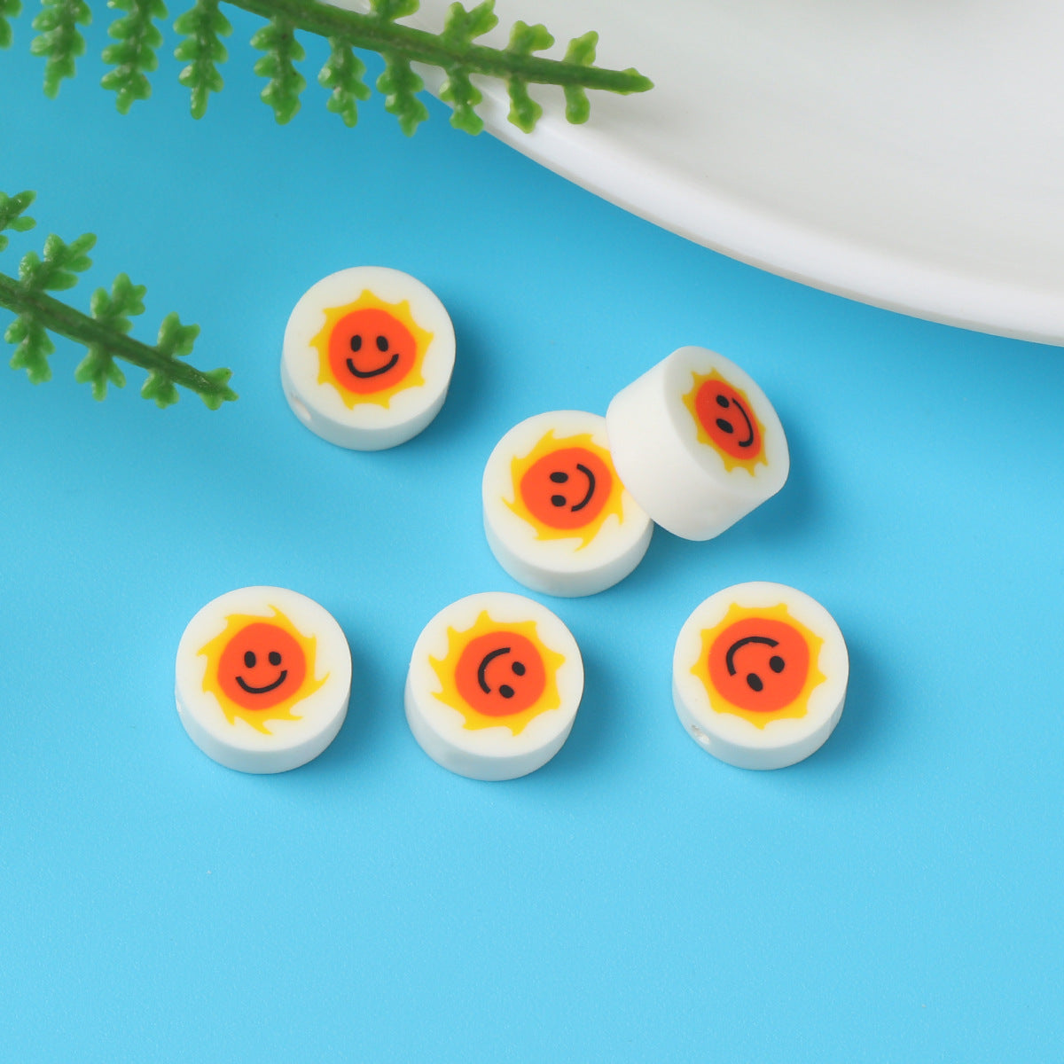 Flat Clay Beads 10mm Smiley Sun Pattern Polymer 100pcs 4