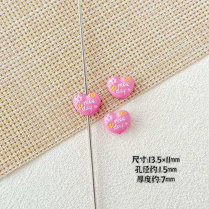 Double Sided Heart and Perfume Bottle Metal Beads 13/16mm Painted Alloy 10pcs 9