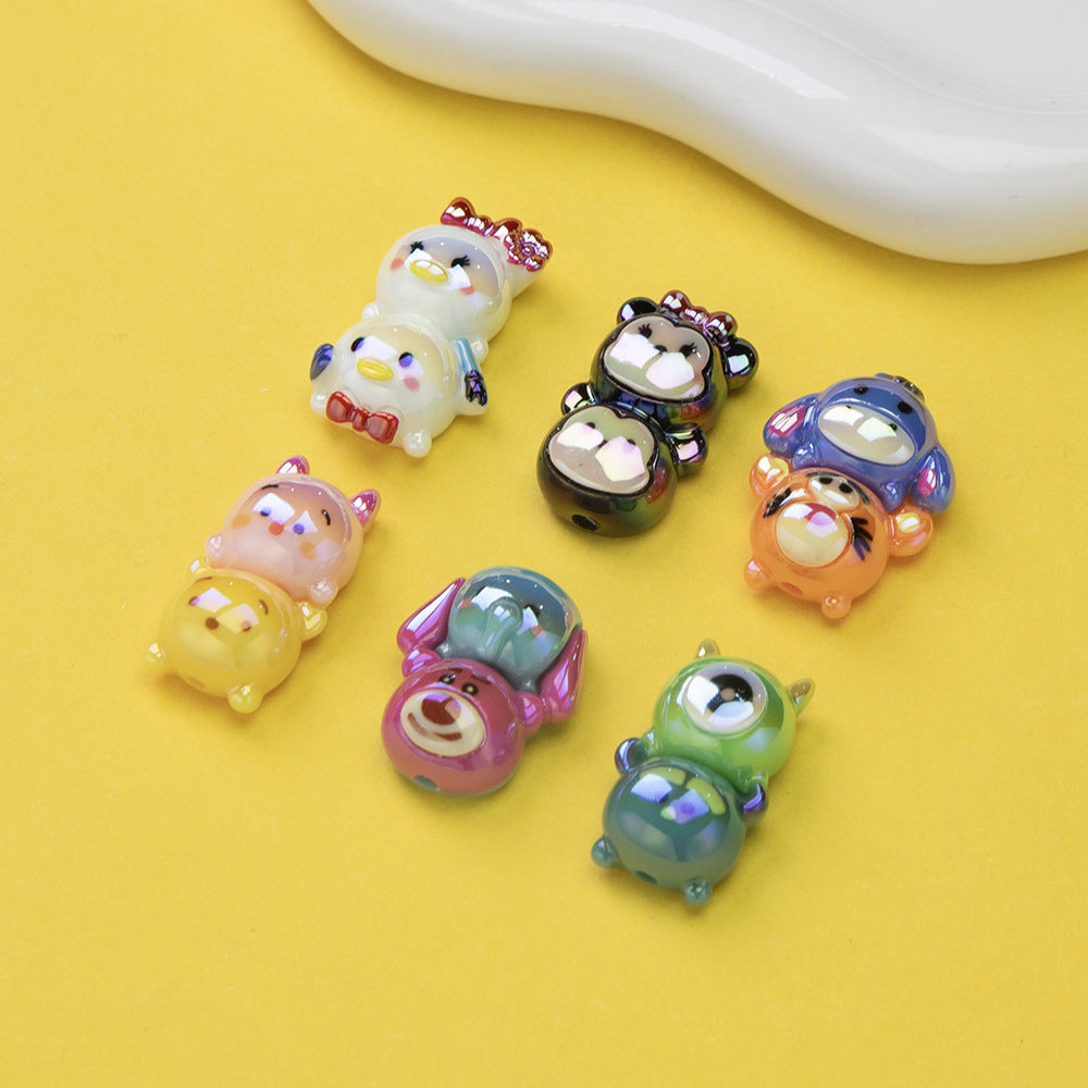 Cartoon Character Stack Series Resin Beads Glossy Jenga Block Shape 20pcs 12
