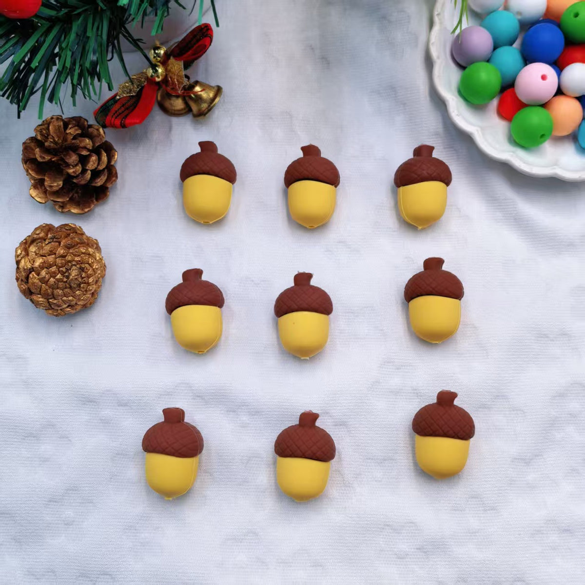 Silicone 3D Focal Beads Acorns Brown Detailed Caps 20pcs 4
