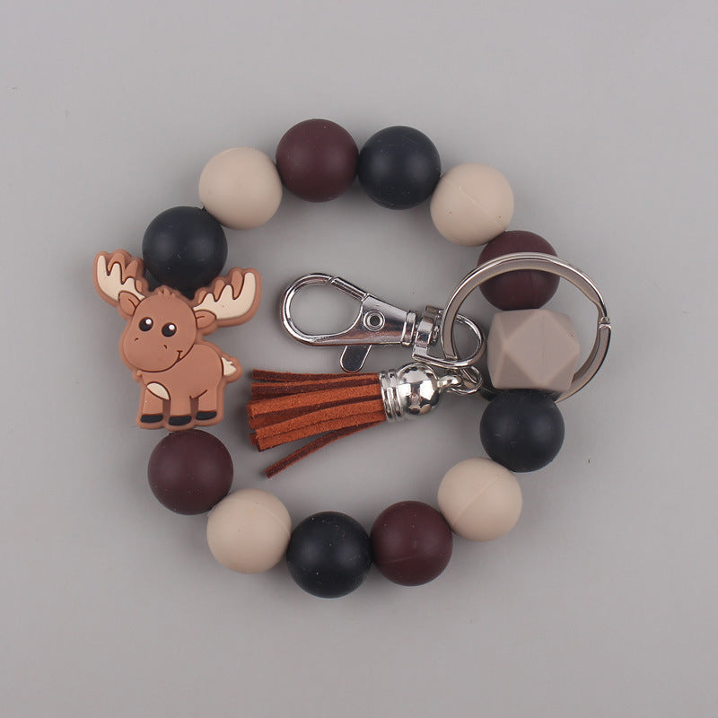 Silicone Beaded Yak Wristlet Keychain with Faux Leather Tassel 8