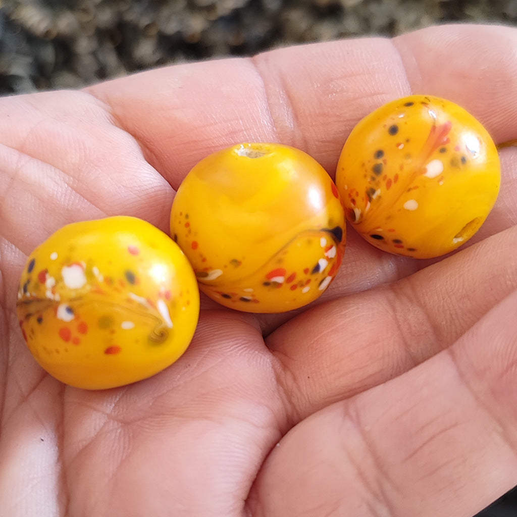 Lampwork Glass Beads Round 20mm Ancient Jade Color Phoenix Tail 5pcs 8