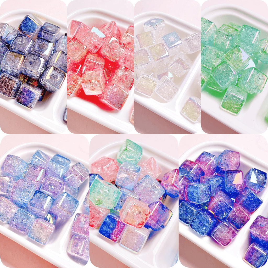 Plating Dual Color Gradient Crackle Square Acrylic Beads 16mm 10pcs