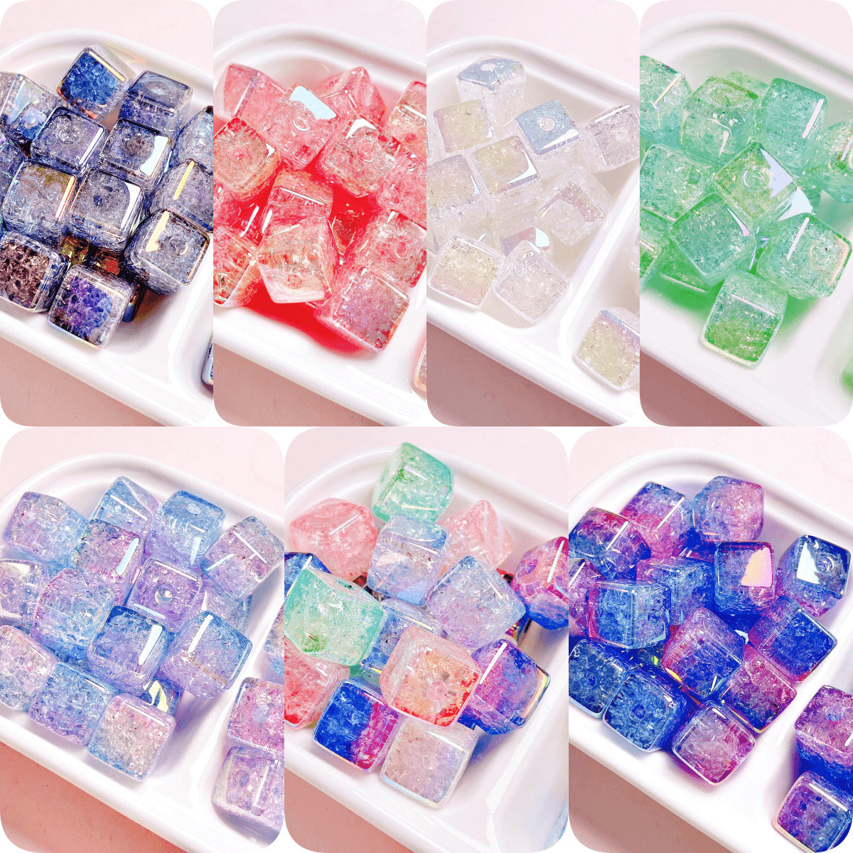 Plating Dual Color Gradient Crackle Square Acrylic Beads 16mm 10pcs