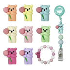 Silicone 3D Focal Beads Teddy Bear Holding Rose 20pcs 5
