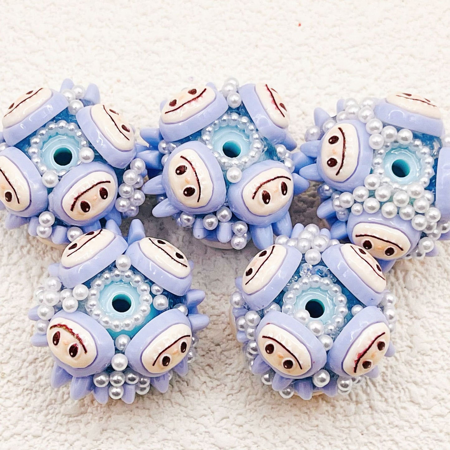 Handmade Round Clay Beads 25mm Adorable Pastel Faces 2pcs 3