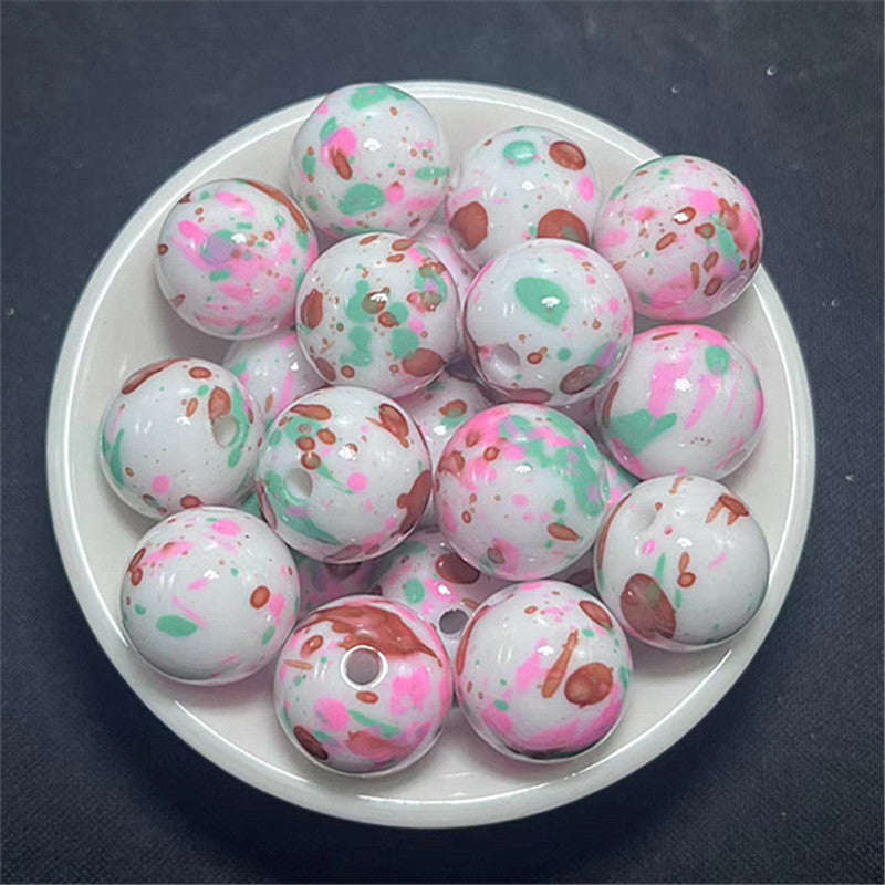 Hand Painted Acrylic Beads 16mm Inkjet Splatter Pink Glossy 100pcs 10