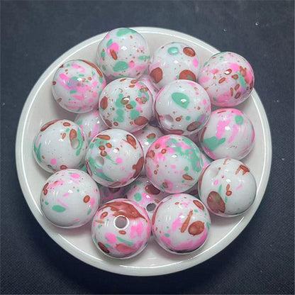Hand Painted Acrylic Beads 16mm Inkjet Splatter Pink Glossy 100pcs 10