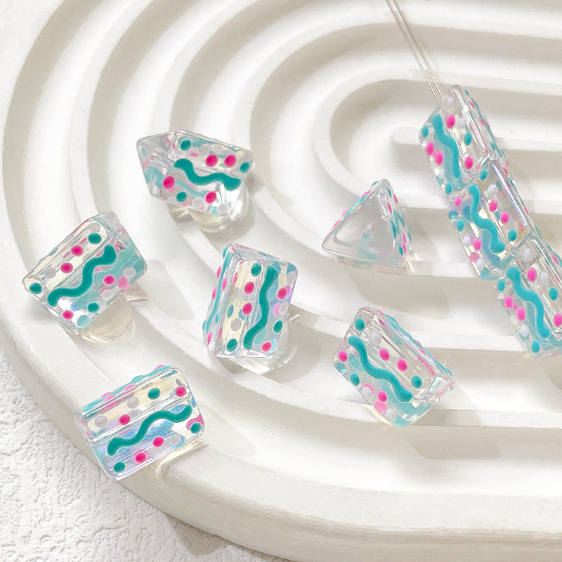 Lampwork Prism Glass Beads 12mm Hand Painted Dopamine Polka Dotted 5pcs 9