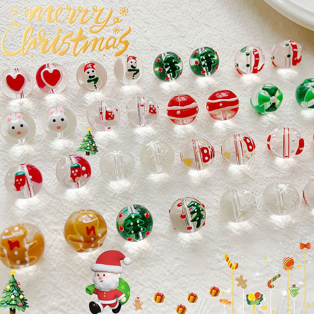 Hand Painted Transparent Glass Beads 12-14mm Christmas Series 1pc
