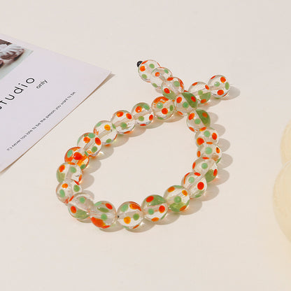 Lampwork Glass Beads Round 12mm Hand Painted Transparent Polka Dot 10pcs 6