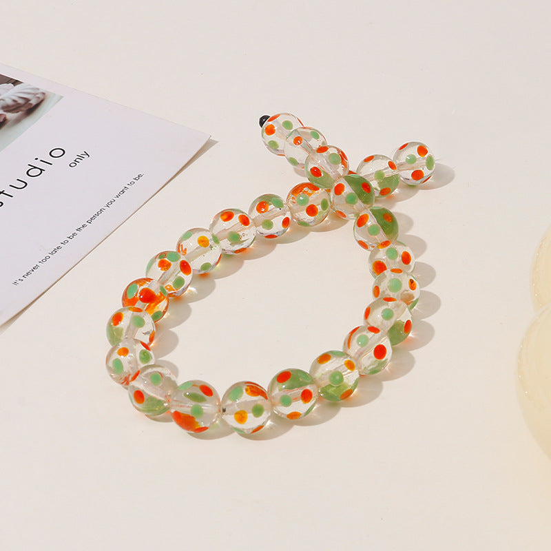 Lampwork Glass Beads Round 12mm Hand Painted Transparent Polka Dot 10pcs 4