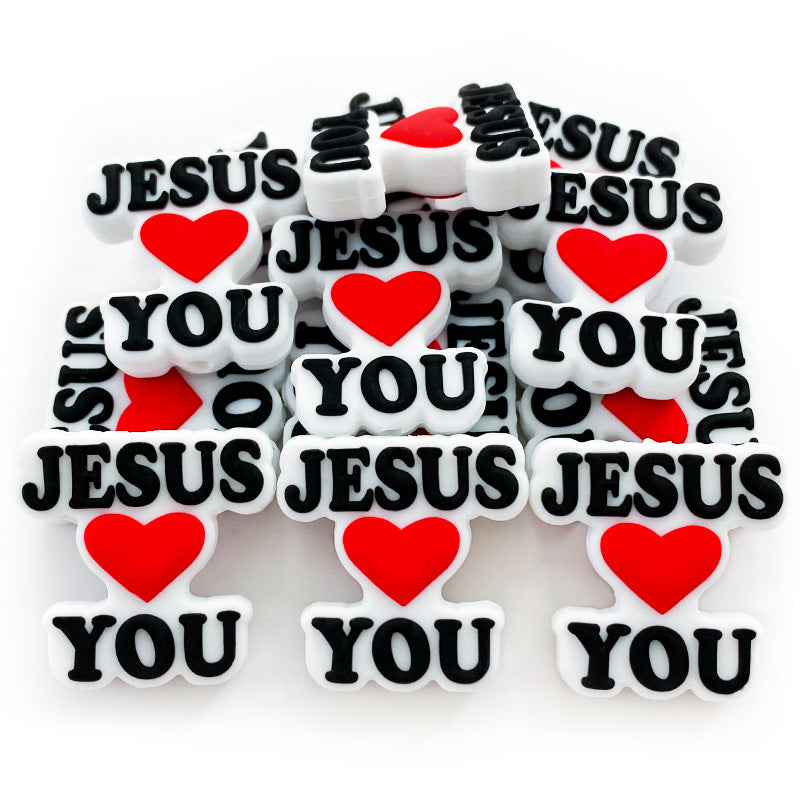 Silicone Focal Beads Love Jesus Heart Message 20pcs 3