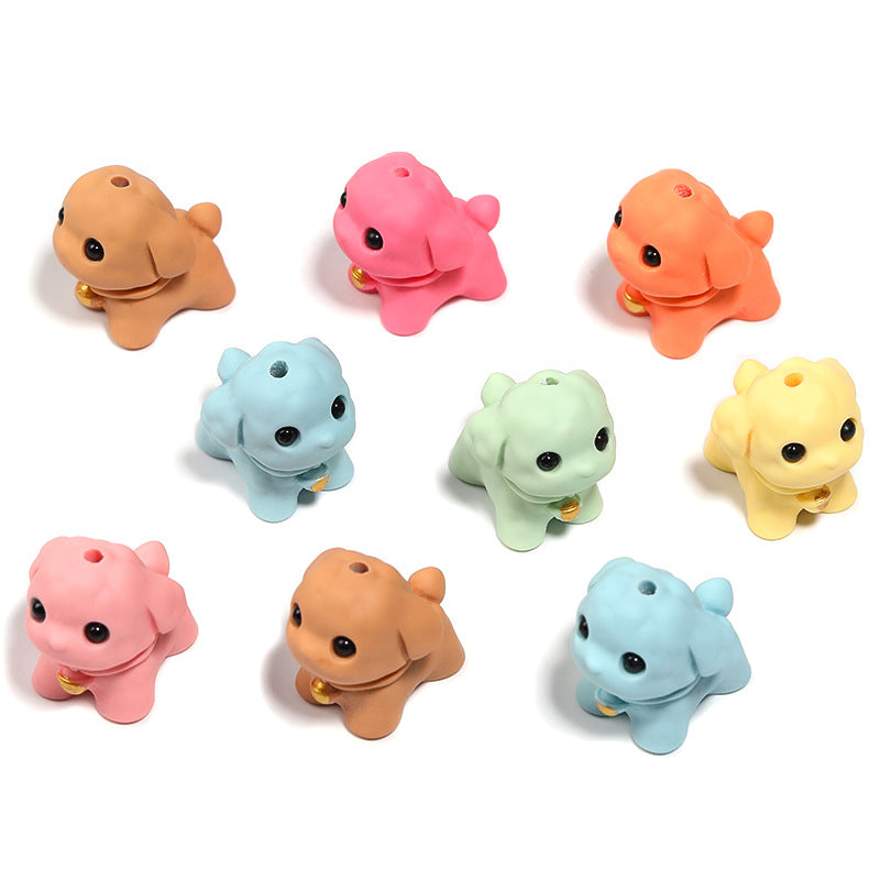 Pastel Puppy Resin Beads 22mm Glossy Black Eyes Gold Bell 25pcs 6