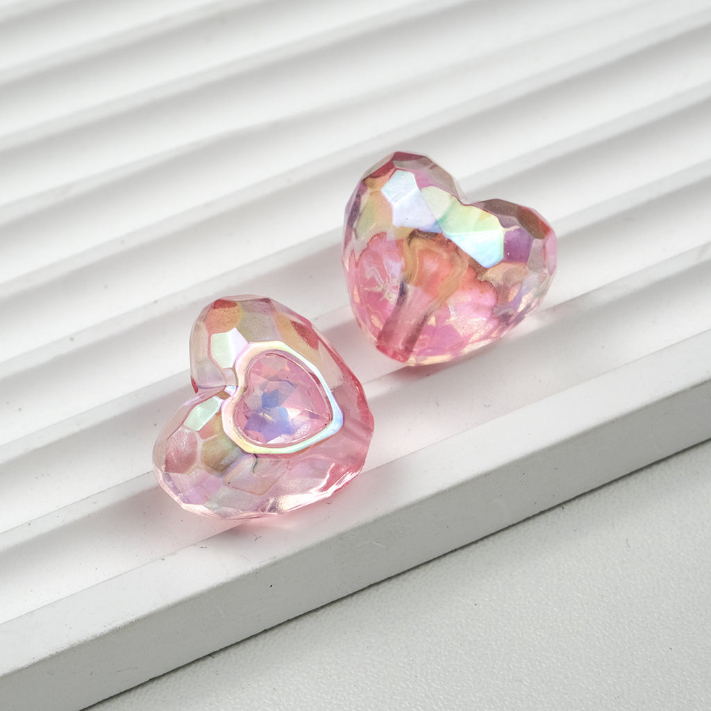 UV Plating Faceted Heart Acrylic Beads 21mm Transparent 10pcs 5