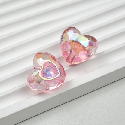 UV Plating Faceted Heart Acrylic Beads 21mm Transparent 10pcs 5