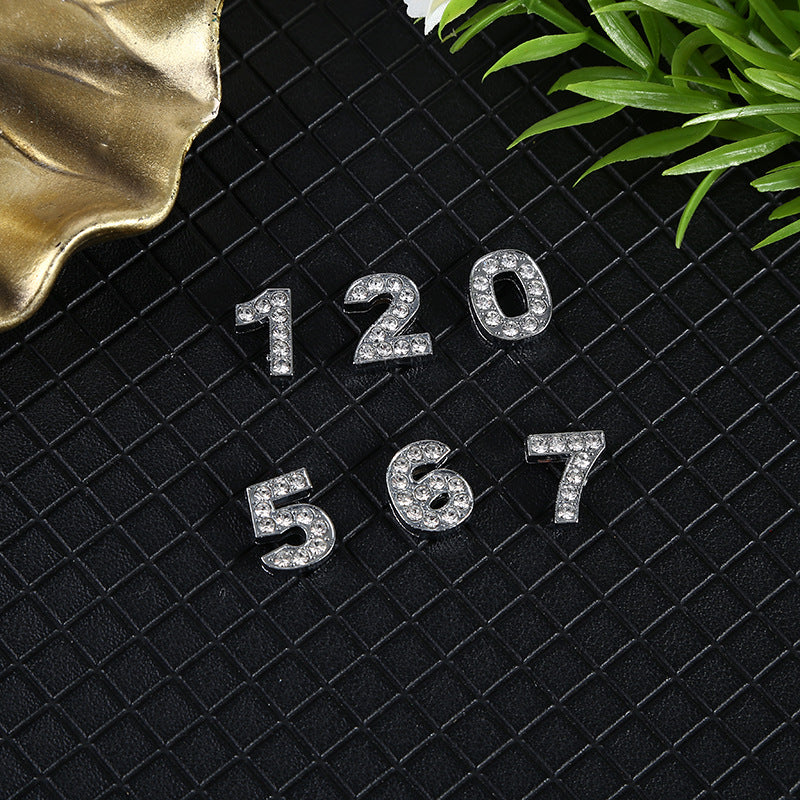 Number Metal Beads 10mm Rhinestone Embeded Alloy 50pcs 2