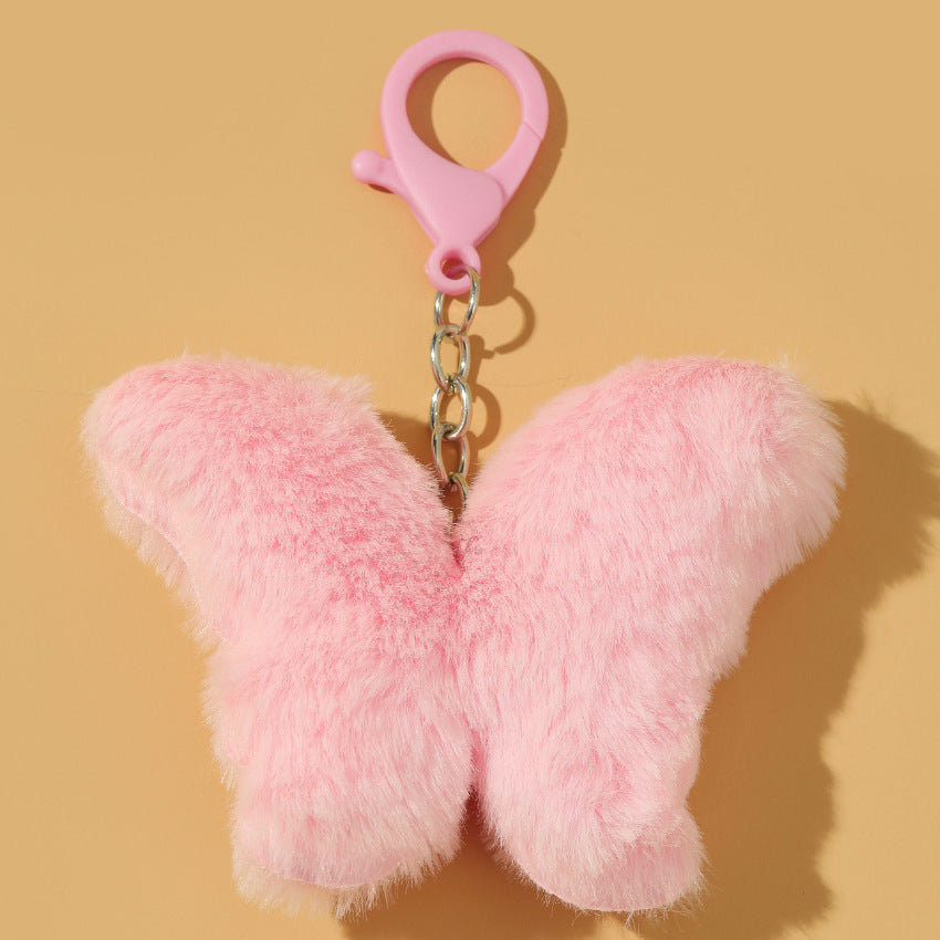 Plush Butterfly Keychain Soft Pink Fluffy Pom Pom Charm 4